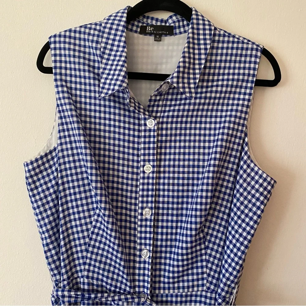 Be by Chetta B. Gingham Button Up Tie Waist A-Line Sleeveless Dress - Picture 2 of 12
